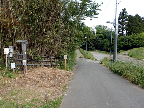 前方右斜路下は民間駐車場です 守谷野鳥のみち駐車場01